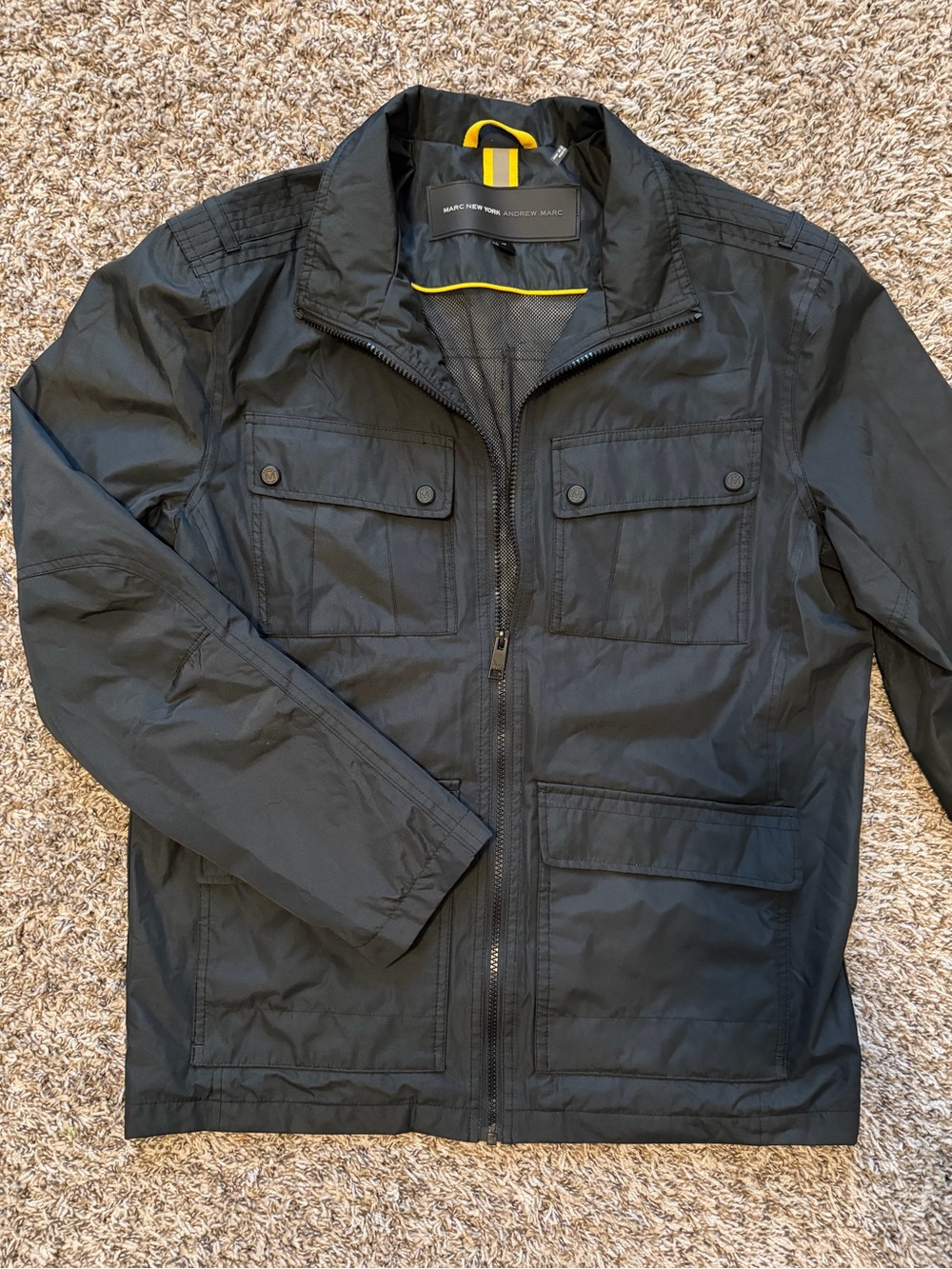 Marc New York Andrew Marc Black Military Field Jacket with Yellow Trim